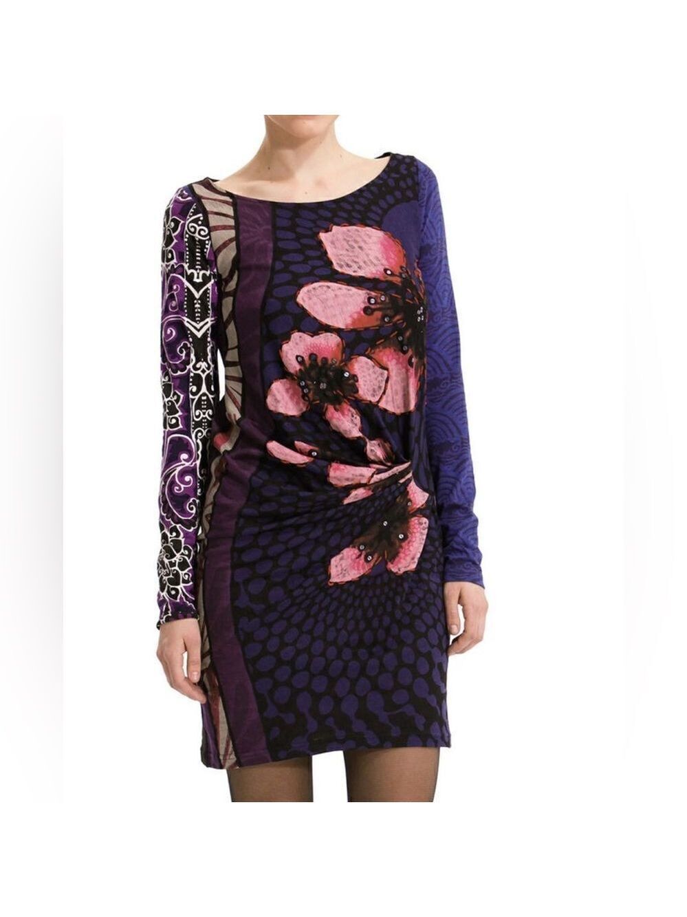 Desigual Melba Beaded Floral Pleated Tunic Top Dress